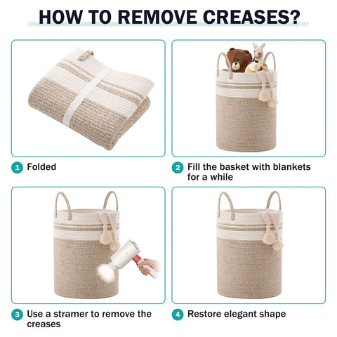 Four-step guide to remove creases from Woven Rope Laundry Hamper Basket 72L Tall Big Ol Brown Eco Friendly Natural Cotton Rope Laundry Bin