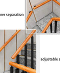Heavy Duty Adjustable Black Wrought Iron Bracket With 24 Inch Pine Wood Deck Support for stair railings with adjustable slope.
