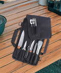 Durable Knife Bag With Protective Pouch Multipurpose Oxford Storage Case for knives and utensils on wooden table