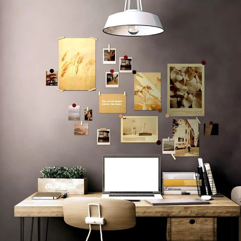 Complete Scrapbook Kit With 114 Pieces Aesthetic Supplies for Junk Journaling and Bullet Journaling Art Journaling and Vintage Collage Projects Perfect For Adults Beginners Craft Lovers Gift displayed on a wall above a desk