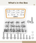 Heavy Duty Stainless Steel Hex Bolts Set With M6 And M8 Flange Bolts, 228 Piece Hardware Kit Including Nuts, Flat Washers And Lock Washers