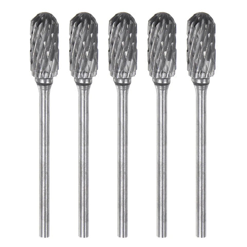 5 Pcs Carbide Rotary Burr Set Three Thirty Second Inch Shank One Quarter Inch Head Double Cut Cylindrical Ball Nose Die Grinder Bits
