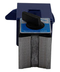 Arc-Zone MIG welding torch holder with magnetic base, blue base with black lever (front view).