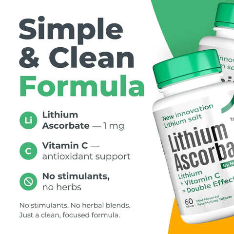 Lithium Supplement 1 Mg Tablets For Calm, Focus And Mental Clarity, Non Drowsy Formula With Fast Dissolve, 60 count bottle
