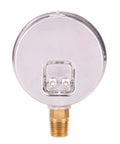 Back view of MEASUREMAN pressure gauge with brass 1/4 NPT fitting and stainless steel case.