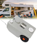 25L Portable RV Waste Tote Tank Made From HDPE, Heavy Duty Holding Tank shown near a camper with a family outdoors.
