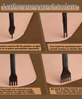 Leather Stitching Punch Kit With Four 4mm Hole Punch Tools Prong Set 1 2 4 6 for craft projects, showing tool use on leather.