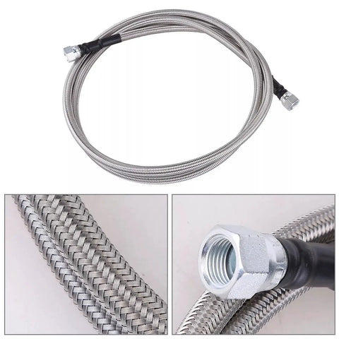 Straight Shot Stainless Steel Braided Fuel Line Quick Fix Kit For 1999 To 2003 Chevy Silverado GMC Sierra V8 Gas showing braided design.
