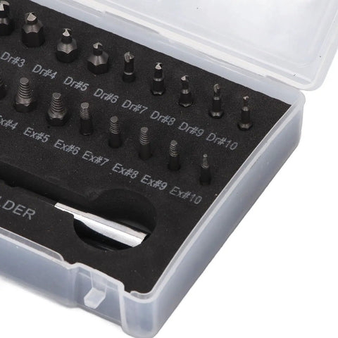 Get Your Hands On This 22-Piece Broken Bolt Remover Kit Made From Tough High-Speed Steel To Easily Extract Stuck Stripped Screws And Nuts With Built-In Drill Bit Holders For Serious Home And Auto Jobs, 22-piece case