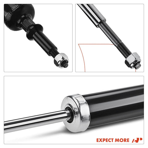Rear shock absorbers pair, black housing with chrome shafts and threaded studs