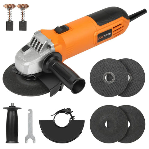 Powerful 6 Amp Angle Grinder Kit 4-1/2 Inch 11,000 RPM Metal Cutter with quick change guard, includes grinding wheels and accessories