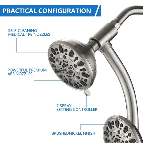 Dual Shower Head Combo Delivers Top Tier High Pressure Flow And Forty Eight Custom Settings With Sleek Brushed Nickel Finish Includes Smooth Adjustable Rail No Drill Setup Three Way Diverter For Relaxing Bathroom Spa Days