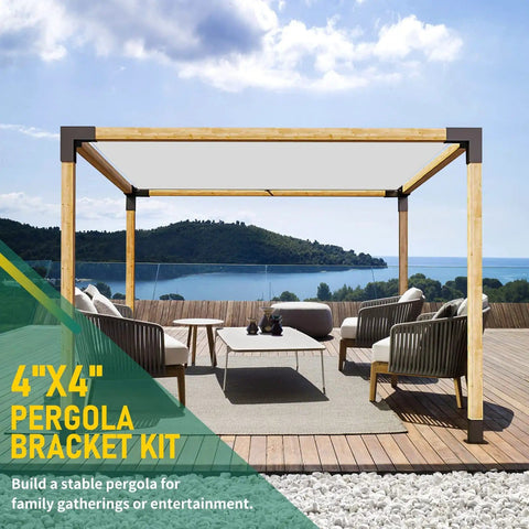 4x4 Pergola Brackets 3 Way Corner Extension Kit for Woodworking DIY Pergola Gazebo Hardware installed on wooden pergola