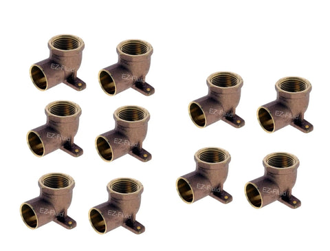 Lead Free Brass Heavy Duty Drop Ear 90 Degree Elbow Fitting One Half Inch Copper Sweat To One Half Inch Female Threaded Socket Plumbing Fittings Pack Of Ten For Commercial And Residential Shower And Pipe Runs