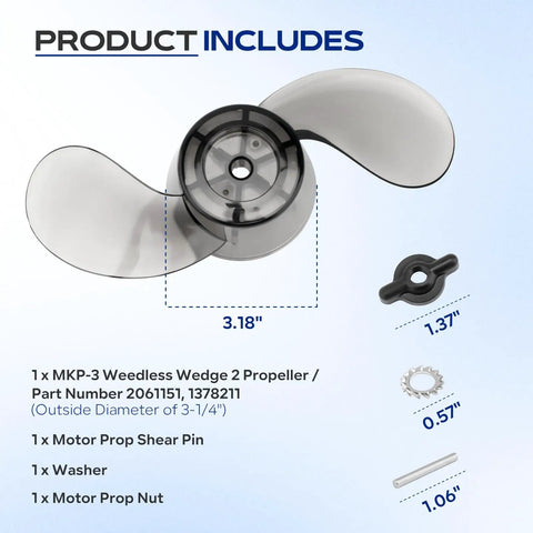 Propeller Kit For Three And A Quarter Inch Trolling Motor Shafts MKP 3 2061151 1378211 Includes Drive Pin Nut And Lock Washer 12V 24V
