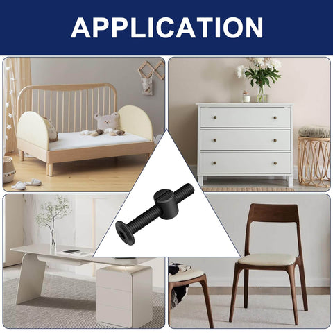 Black M8 X 110mm Flat Head Socket Screws With Barrel Nuts Set Of 10 in various furniture applications: bed frame, cabinet, office, chair.