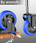4 Inch Heavy Duty Stem Caster Wheels Set Of Four With Locking Swivel Casters 2000 Lbs Capacity mounted on wood by wrench use