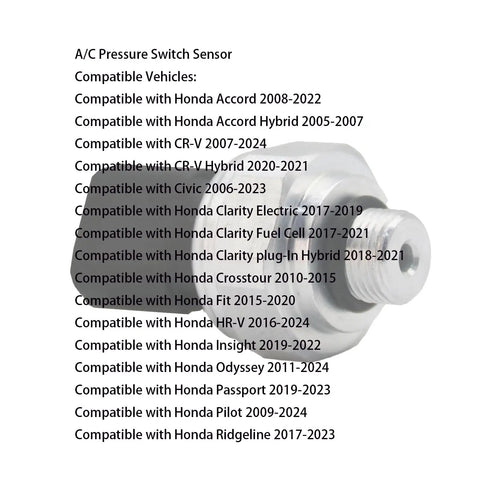 Air Conditioning Pressure Switch Sensor For Honda Cars Direct Fit Refrigerant Pressure Sensor For Accord Civic CRV Odyssey HRV Fit 2006 2024