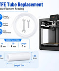 Top Shelf 3D Printer Tool Kit Featuring Slick Nozzle Cleaning Brushes And Heavy Duty Clog Poke Needles For Spotless Hotend Care And Hassle Free Daily Maintenance Gear PTFE tube with specifications for 3D printer maintenance.