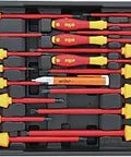 Insulated Slotted and Phillips Screwdriver Set, 1000 Volt, 19 Piece with SoftFinish Cushioned Grip, Pro Grade Tools in tray