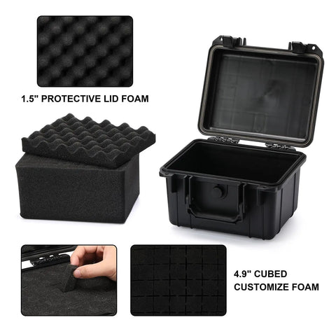 Open black Portable Tool Box with Shockproof Foam Insert and IP67 Waterproof Hard Case for Tools Gear and Travel with customizable foam.