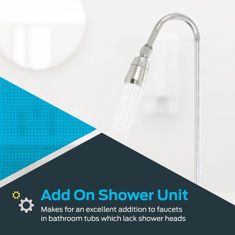 Chrome Spout Type Add On Shower Unit For Tubs Without A Shower Head Outlet Easy Install Conversion shown in a bathroom