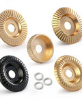 Pro Grade Five Piece Wood Carving Disc Set For 4 And 4.5 Inch Angle Grinders With 7/8 To 5/8 Inch Arbor Includes Flat Bevel Curved Slotted Shaping Discs