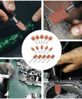 Assorted Sixty Piece Aluminum Oxide Mounted Grinding Stones Set With One Eighth Inch Shank in use on metal and wood projects.