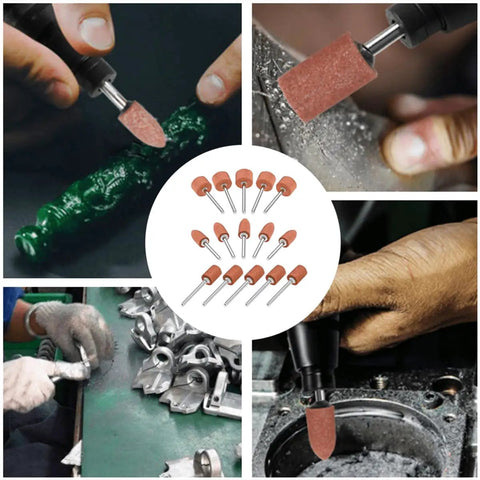 Assorted Sixty Piece Aluminum Oxide Mounted Grinding Stones Set With One Eighth Inch Shank in use on metal and wood projects.