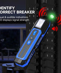 Dead Nuts Accurate Circuit Breaker Finder With Bright Lcd Display And Pro Grade GfcI Outlet Tester used on a circuit panel to identify breakers.