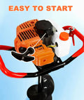 Gas Powered Earth Auger Post Hole Digger With 62cc Two Stroke Engine And 3 Drill Bits handle and controls close-up
