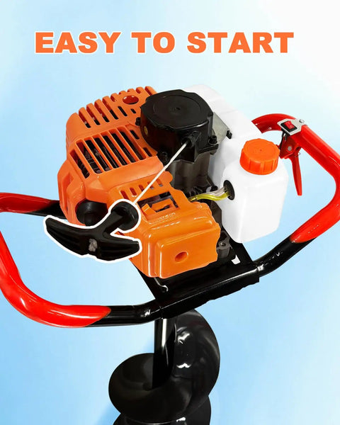 Gas Powered Earth Auger Post Hole Digger With 62cc Two Stroke Engine And 3 Drill Bits handle and controls close-up