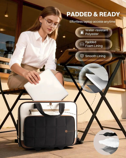 Wheeled Laptop Bag For Women 16 Inch Rolling Briefcase Water Resistant And Stylish Carry On Luggage With Wheels Beige Brown