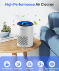 Bedroom HEPA Air Purifier Pet Friendly For Allergens With Fragrance Sponge 360 Degree Air Cleansing Compact on table