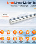 Precision 8mm Linear Motion Rods Shaft Guide Rail With Precision Chamfered Ends For Smooth And Stable Linear Movement, 250mm length.