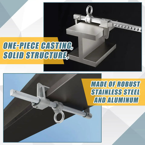 Heavy Duty Sliding Horizontal Beam Anchor For I And H Beams, Adjustable Fall Protection Rig Built Tough With Rock Solid Steel Cast, Glides Smoothly On Wide Flanges Ideal For Rooftop Crews And Job Site Safety