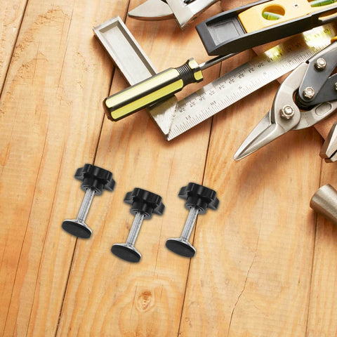 Star Handle Pressure Plate Adjustment Screws With Washers And Nuts, M8 Threaded Clamping Knobs, 4 Pack, with tools on wood surface