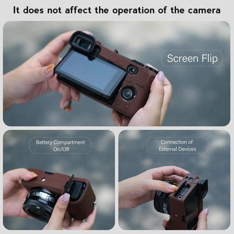 Sony Alpha A6400 A6300 Camera Case Kit With Soft Silicone Body Cover And Grip shown with LCD screen flip and external connection