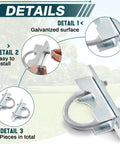 Built Like A Tank Adjustable Galvanized Gate Latch Stopper showing galvanized surface and easy installation details, 2 pieces total.