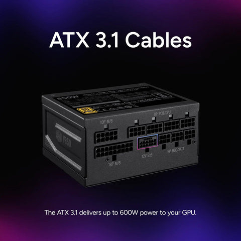V850 SFX Gold 850W Fully Modular ITX Power Supply for Small Form Factor Builds with visible ATX 3.1 connectors