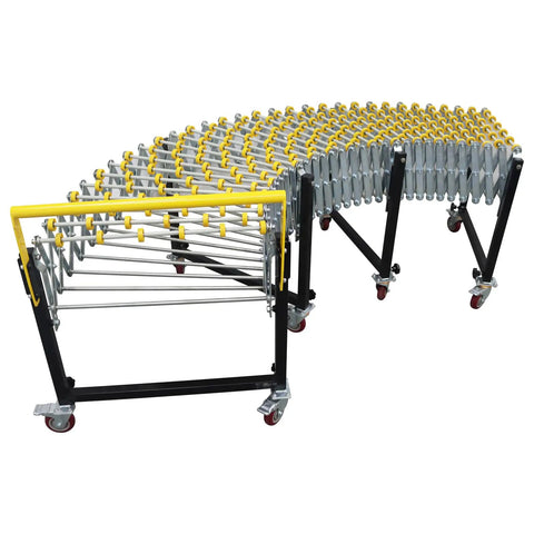 19.7 Inch Wide Unpowered Portable Flexible Conveyor With 47 To 177 Inch Expandable Length And 29.5 To 45.3 Inch Height Adjustable Roller Table
