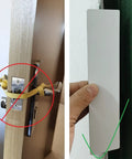 Magnetic Door Lock Strips For Quick Lockdown No Fuss Flexible Frames And High Density Magnetic Security For School And Office Doors Easy Emergency Lock Solution You Can Count On being installed on a door frame. Visible hand for scale.