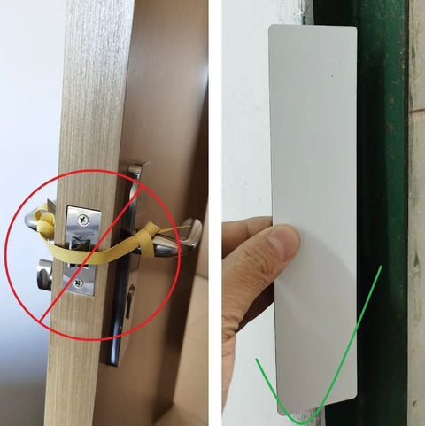 Magnetic Door Lock Strips For Quick Lockdown No Fuss Flexible Frames And High Density Magnetic Security For School And Office Doors Easy Emergency Lock Solution You Can Count On being installed on a door frame. Visible hand for scale.
