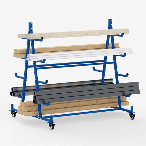 Beefy Heavy Duty Lumber Storage Rack With Wheels, 5 Tier Cantilever Design For Long Item Storage, Horizontal Pipe Rack Holds Up To 1000 Lbs
