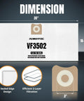 Shop Vac Bags 12 To 16 Gallon Replacement Kit VF3502 Size A, dimensions and features diagram