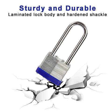 Heavy Duty Keyed Alike Padlocks With Extra Long Shackle And Laminated Steel Body Sick Durability For Gym Lockers Warehouse Sheds And Gate Hasps Keep Your Gear Locked Away Secure With Smooth Operation Set Of Four