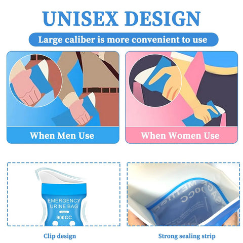 Unisex design of 12 Pack Disposable Urine Bags 900ml For Travel Unisex Portable Emergency Pee Bags With Leakproof Seal