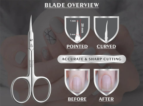 Curved Blade Cuticle Scissors With Extra Fine Pointed Tips For Precise Grooming Manicure Eyebrow Beard Mustache Nose Hair Eyelash Trim Multipurpose Nail Scissors For Pro Home Grooming stainless steel, 20 mm pointed blade overview