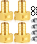 Solid Brass Garden Hose Fittings Female Three Quarters Inch GHT Barb Adapters Pack Of Four With Rubber Rings For Leak Free Durable Easy Install Water System Connections, brass fittings with clamps