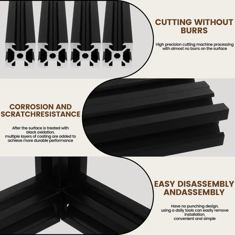 Close-up of black Eight Pack 100mm V Slot Aluminum Extrusion Profiles 2020 Series European Standard Anodized Linear Rail